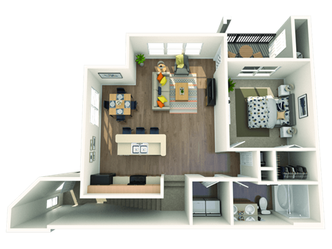 Floor plan for 1 bed, 1 bath, 926 sqft